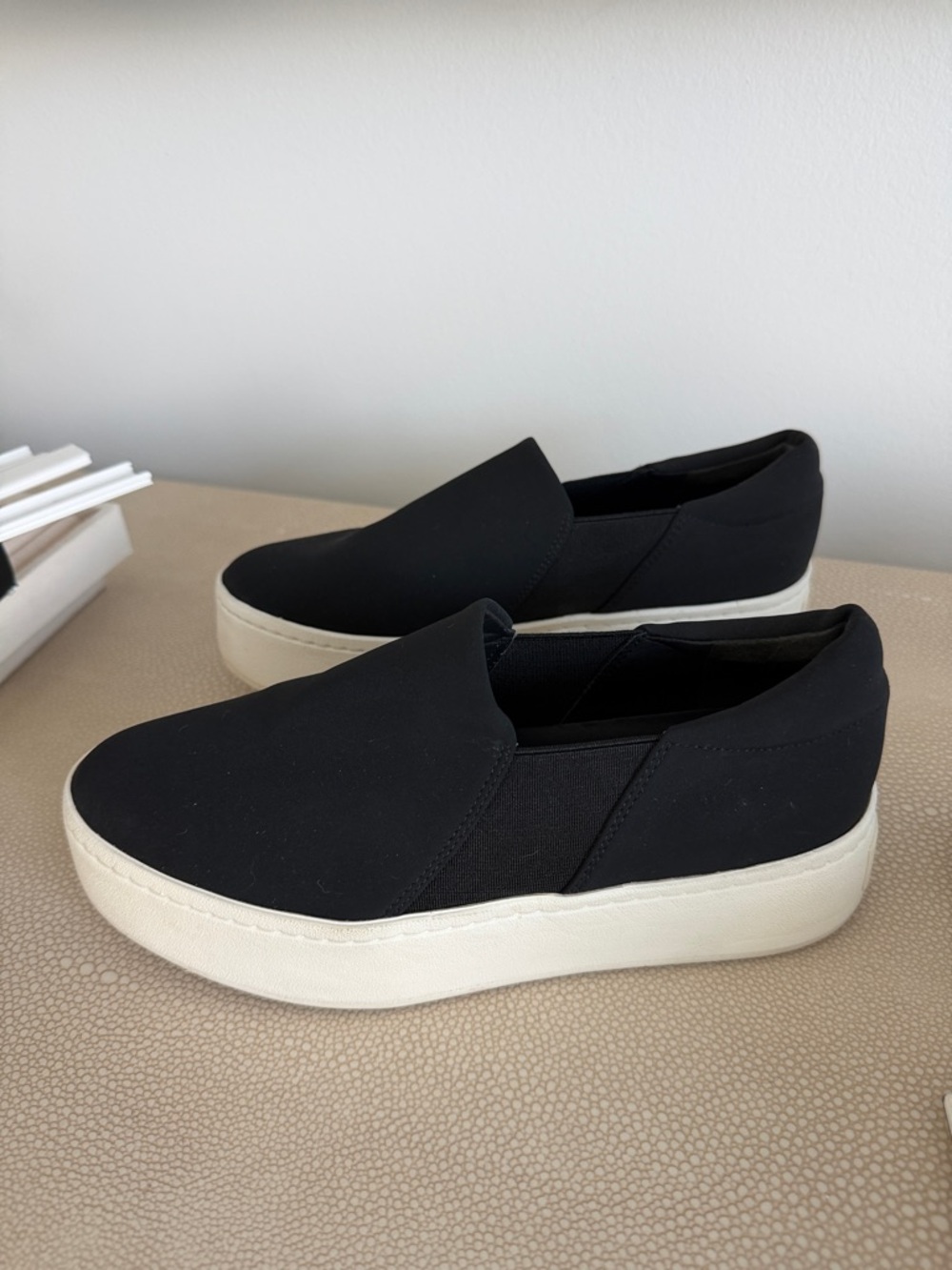 Vince Black Slip-On Sneakers with Cream Platform Sole